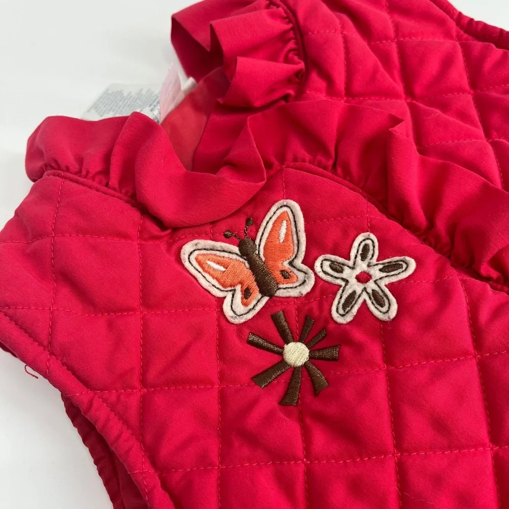 Babyworks‎ Red Quilted Butterfly Flower Ruffle Vest Toddler Size 12 Months